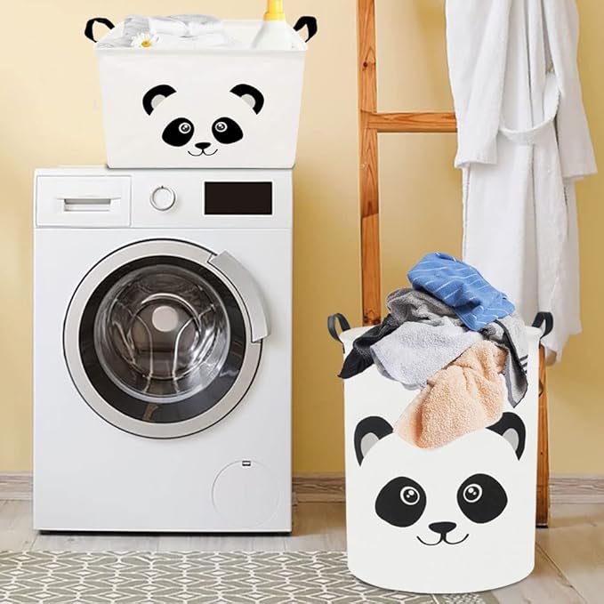 Rectangle Panda Storage Basket with Handles, Collapsible Storage Box,Cute Canvas Toy Bin for Pet/Kids,Gift Basket,Room Decor(PANDA)