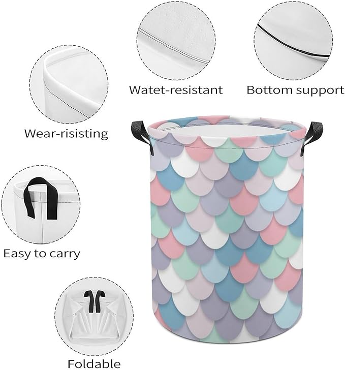 Mermaid Laundry Basket Mermaid Decorations Girls Hamper Clothes Toy Storage Bin for Kids Girls Bathroom Decor