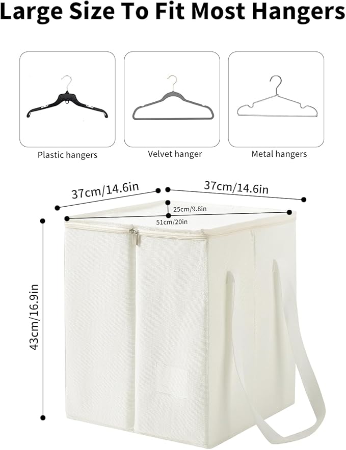 Qozary Clothes Hanger Organizer Bag-Rigid Hanger Storage Holder with Lid for Dustproof, Sturdy Caddy Organizer Box with Handle