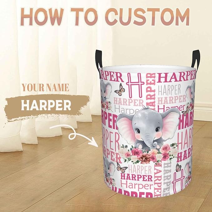 Custom Name Laundry Basket, Personalized Collapsible Laundry Hamper with Name for Bathroom Bedrooms, Customized Dirty Clothes Hamper Storage Basket Gifts for Kids Boys Girls Baby Men Women