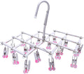 Drying Hanger, Hanging Drying Rack, Drip Hanger Stainless Steel with 18 Pegs for Laundry Underwear Socks, Quickly Remove Clothes from Hanger, Windproof, Folding Portable, (Red)