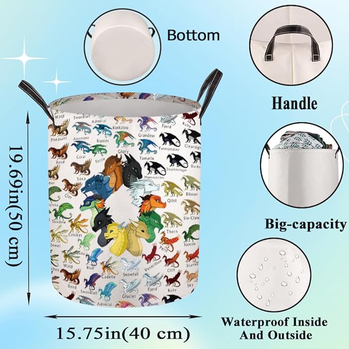 G2TUP Wing Dragon Darkstalker Storage With Handles Bucket Dragons Gift Dragon Tribes Foldable Storage Bucket Wings Dragon Bookish Merch (W Dragon LB)