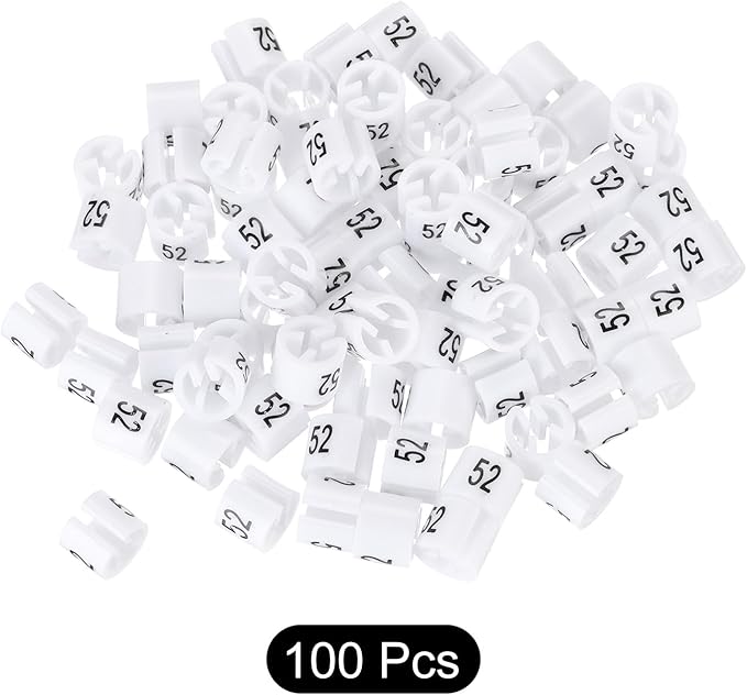 MECCANIXITY Clothes Hanger Marker Colored Hanger Sizer Garment Markers Tag (Number 52, White) for Garment Clothing Color Coding, Pack of 100 Pcs