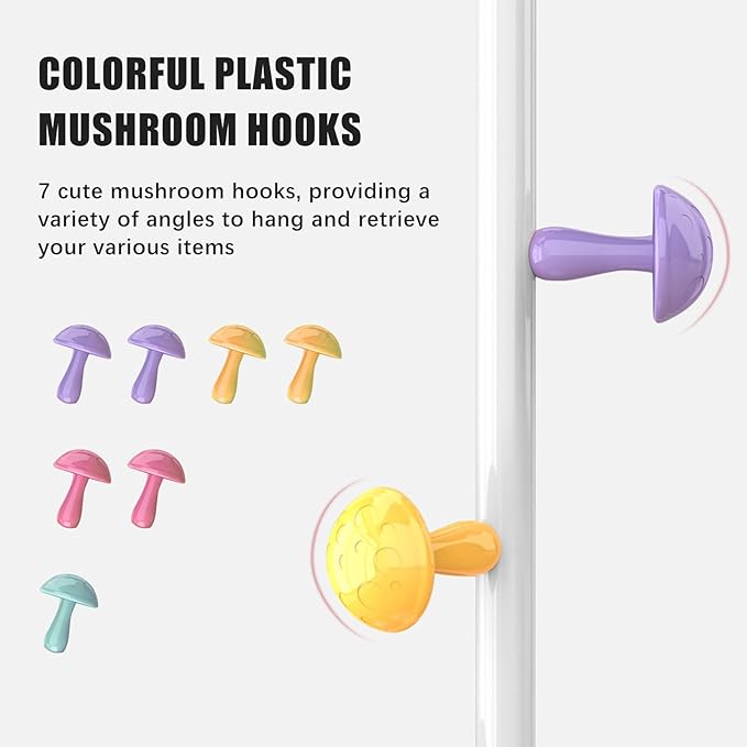 Mushroom Coat Rack, Metal Coat Tree Stand with 7 Hooks and 2 Adjustable Height, Coat Rack Freestanding, Easy to Assemble Coat Tree Stand Clothes Hanger for Entryway, Hallway, Bedroom, White