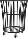 Metal Laundry Basket, Rolling Laundry Hamper with Wheels, Round Mesh Iron Basket Storage Clothes Organizer with Locking Casters for Laundry Room Bathroom Bedroom Closet Dorm (Black)