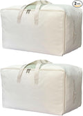 Soft Canvas Clothes Storage Bags with Four Carrying Handles and Clear Window, Closet Organizer for Clothing, Blankets Sheets and Bedding, 55L, 2 Pack, Beige