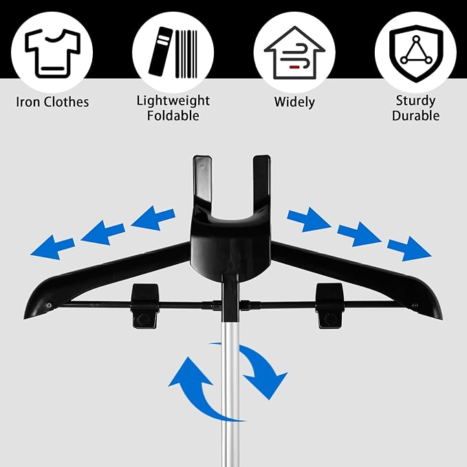 Garment Steamer Stand, Height Adjustable 85-160 cm, Foldable, Black Modern Upright Clothes Steamer Rack with Non Slip Mat for Steam Ironing