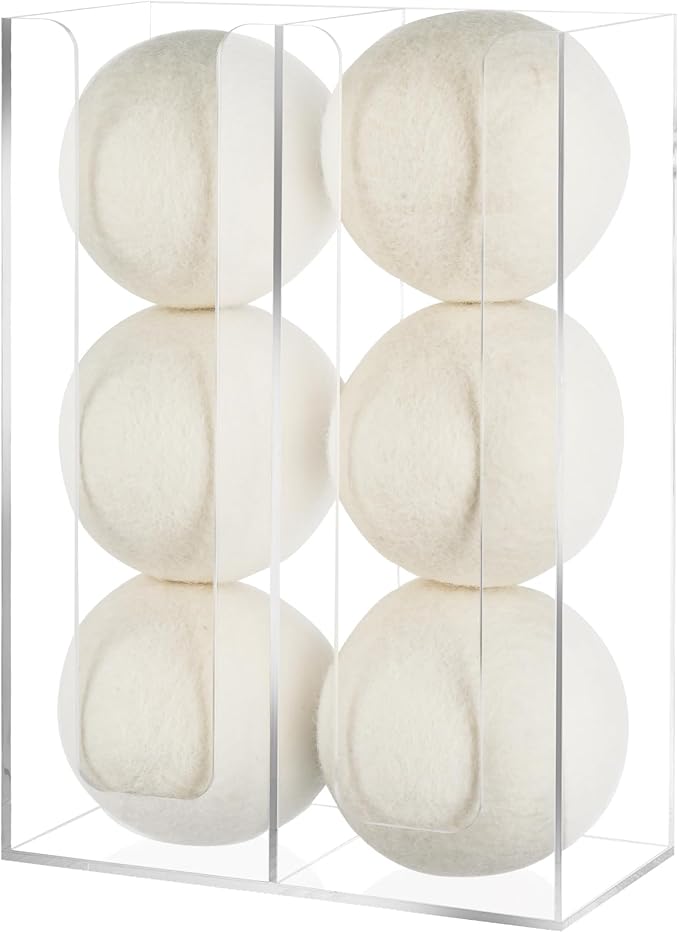 NiHome Clear Acrylic Magnetic Dryer Ball Holder for Laundry Room Organizer and Storage,Wall Mount Dryer Balls Container Dryer Ball Dispenser (No Balls), Space Saving & Versatile for Paper Cups & Decor