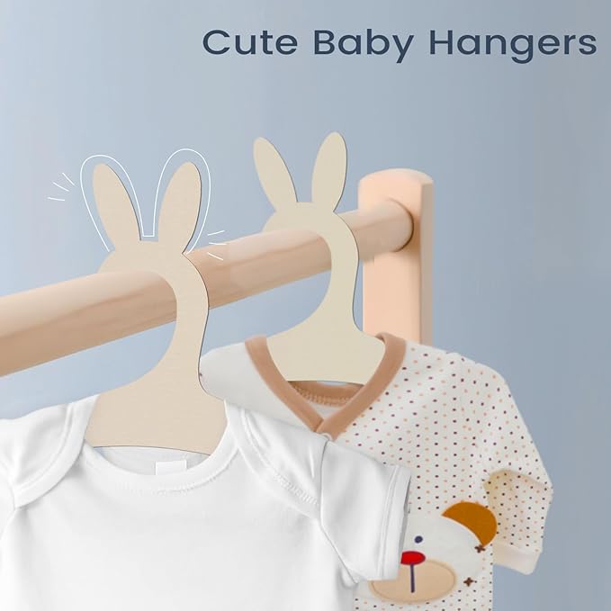 20 Pack Wooden Bunny Ears Newborn Baby Girl Boy Hangers for Nursery, 9 Inch Kids Toddlers Children Infant Hangers for Baby Shower Crate Closet Clothing Storage