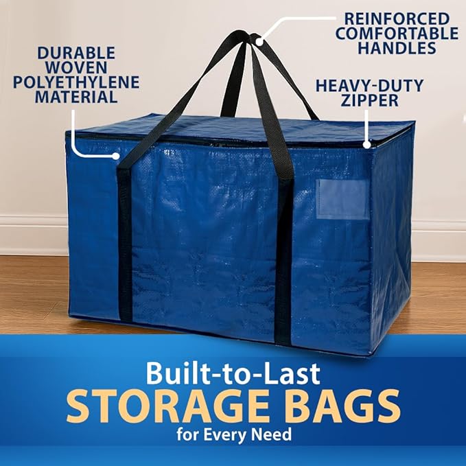 ClearSpace Heavy Duty Moving Bags or Storage Bag – Large Moving Boxes with Backpack Straps, Zippers & Handles – Perfect for Moving, College Dorm, Traveling, Camping, Christmas Decorations, 2 Pack
