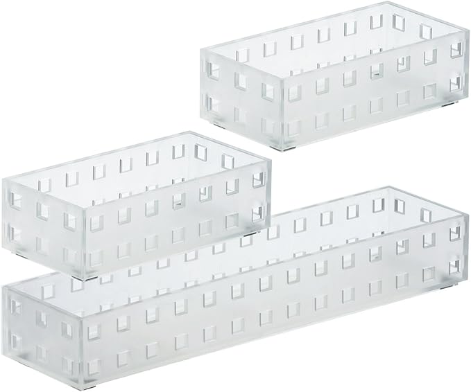 Like-it | Bricks Set 90078 | Stackable Bins | Storage Bins for Kitchen Gadgets Utensils, Office, Makeup, Bedroom | 2 Pieces of Small Bins and 1 Piece of Large Size bin | Tr. White |