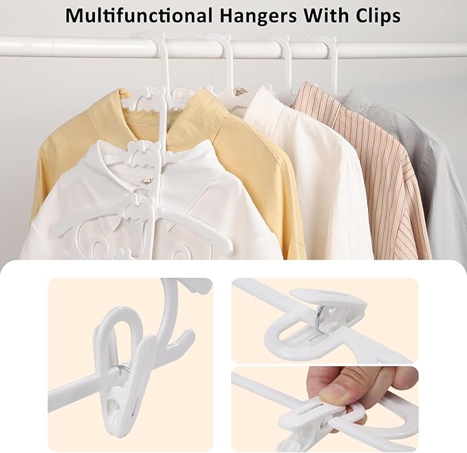 30 Pack Clothes Hangers with 16 Clips, 11-15 inch Plastic Adjustable Clothes Hanger, Durable & Non-Slip, Space Saving Coat Hanger for Pants, Jackets and Dress (White)