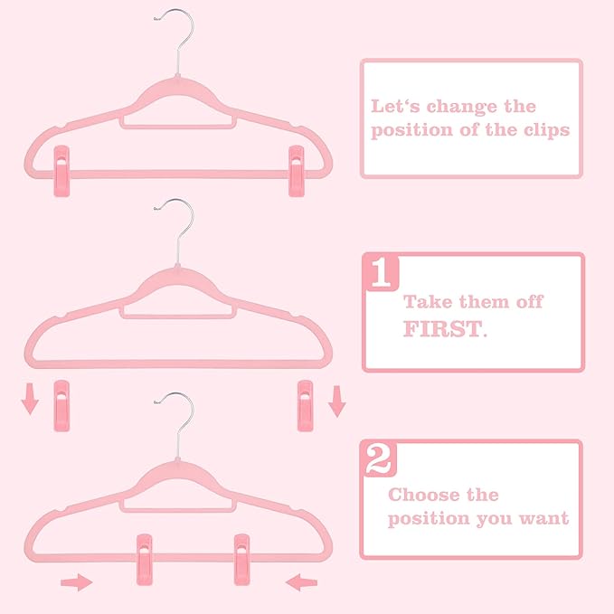 Trgowaul Blush Pink Velvet Hangers Clips, Pants Hangers Velvet Clips, Strong Finger Clips Perfect for Thin Velvet Hangers (20 Pcs, Blush)