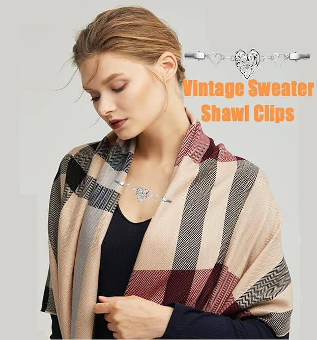 Vintage Sweater Clips Shawl Dresses Shirt Clips Retro Cardigan Collar Chain Clips Brooch Pins for Women