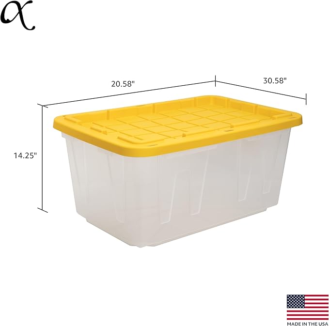 CX BLACK & YELLOW 27-Gallon Heavy Duty Clear Storage Bins with Lids, Stackable Plastic Storage Bins with Weather-Resistant Design, Home Organization, 2 Pack (14.3H x 20.6W x 30.6D)