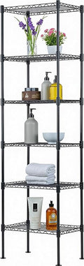6-Tier Metal Shelving Unit, Adjustable Wire Shelf Storage Rack for Pantry, Closet, Kitchen, Bathroom, Laundry Room – Heavy Duty Storage Shelves Organizer, Narrow Space-Saving Standing Shelf (Black)