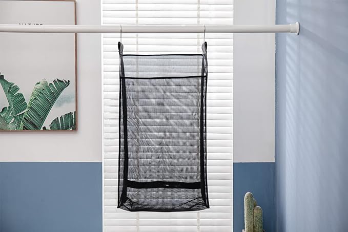 Jelier Hanging Breathable Mesh Laundry Hamper Basket,Portable Heavy Duty Hanging Laundry Bag with Two Hangers (black)