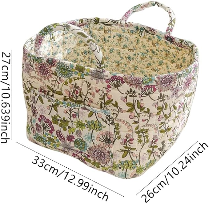 Quilted Fabric Basket Car Storage Basket Boho Floral Laundry Hamper for Nursery Bedroom & Living Room | Organize Clothes Toys