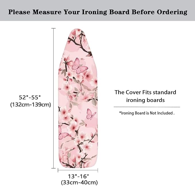 Flashideas Cherry Blossom Ironing Board Cover with Hook and Loop Adjustable Fasteners Ironing Board Covers Protective Scorch Resistant Universal Fit Easy Install Clean
