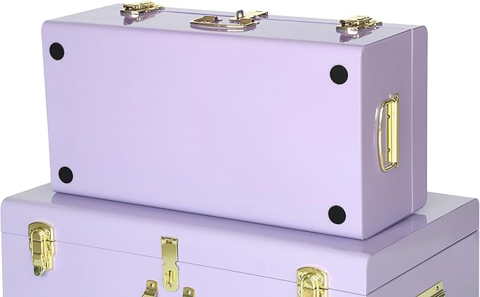 Vixdonos Storage Trunk Chest Decorative Large Metal Box Set of 2 College Dorm Organizer with Hardware Hasps and Handle for Home Deocr,23.7X14.2X9.5 Inches
