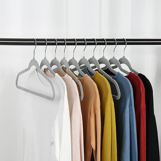Elegant Velvet Hangers 10-Pack, Space Saving Coat Hanger, Non-Slip Hangers, Clothes Hangers Dress and Trouser Hangers., Gray