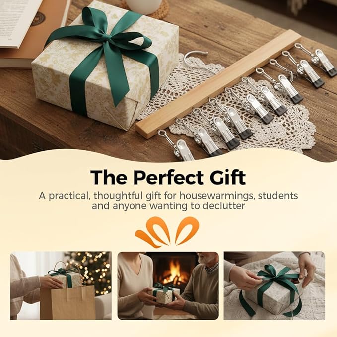 2 Pack Legging Hanger for Closet, with 10 Non Slip Clips Each, Wooden Clothes Hanger for Home Use, Space Saving Hanger for Family (Wood)