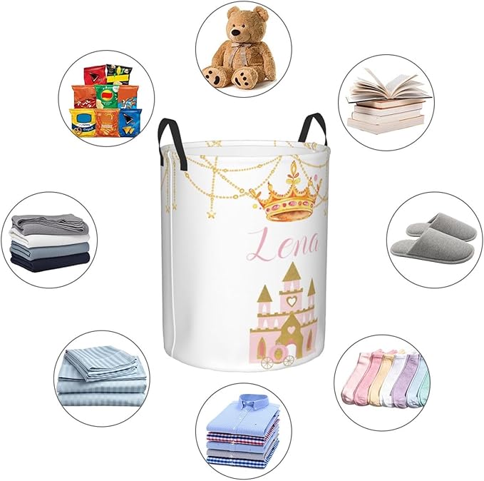Personalized Laundry Basket for Nursery, Custom Nursery Laundry Hamper with Name, Customize Baby Clothes Circular Hamper for Boys Girls Room Decor, Crown