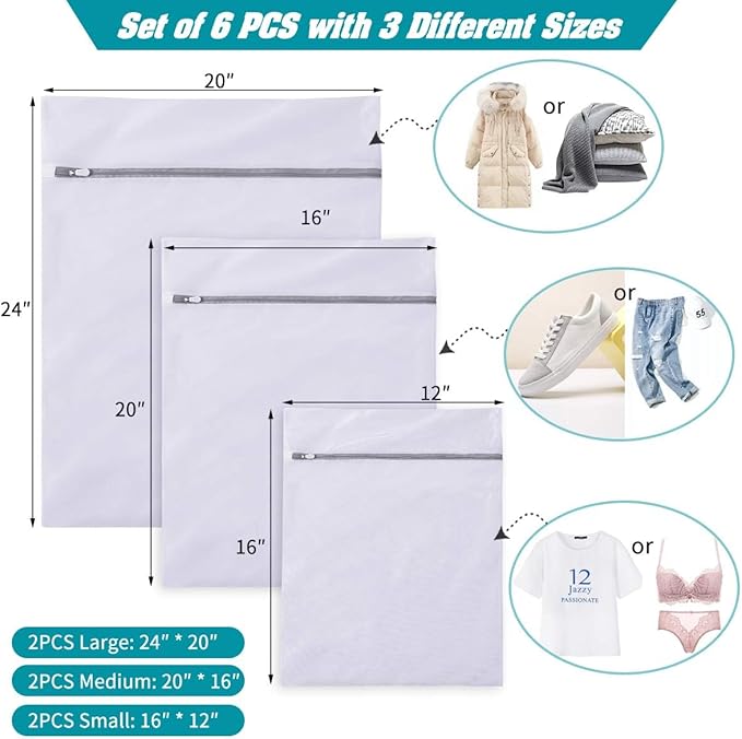 Lingerie Bags for Washing Delicates,Bra Fine Mesh Wash Bag,Keep Cloth Shape in the WasherDelicates Laundry Bags,Small Fine Mesh Laundry Bags，for Jackets, Curtains, Jeans (2 Large,2 Medium,2 Small)