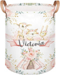Personalized Laundry Basket, Custom Gift Laundry Hamper, Collapsible Nursery Waterproof Laundry Baskets, Dirty Clothes Toy Hamper with Handles Boho Woodland Animals