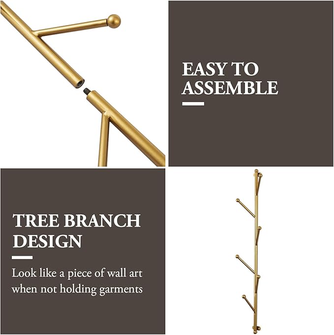 MyGift 2.5-Foot Gold Metal Tree Branch Style Wall Mounted Vertical Hat/Coat Hanging Rack