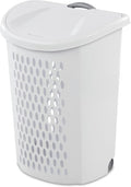 2-Bushel Capacity Laundry Basket With Wheels and Lid,Plastic Rolling Laundry Hampers,Retractable handle,White,Suitable for use in Home and Dormitories