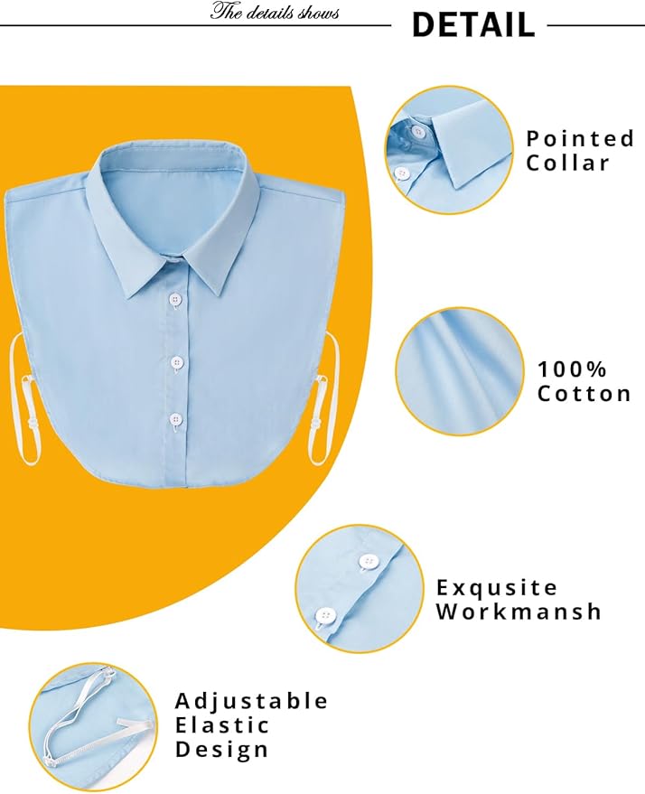 Kalkehay Detachable Dickey Collar Blouse for Women, Fake Half Shirts Faux False Collar for Girls Favors