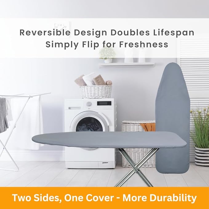 SAVUK Ironing Board Cover and Pad Dual Side X2 Lifetime Double Using Heavy Duty Thick Padding Heat Reflective Non Stick Scorch and Stain Resistant Adjustable 15x54 inch (Double Sided Grey)