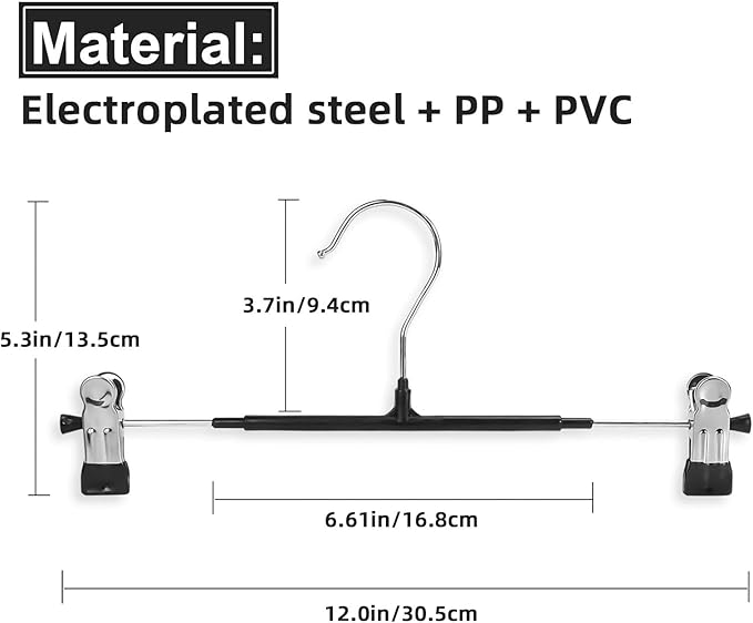 Non-Marking Anti-Slip Pants Hanger, Space-Saving Pants and Skirt Clip, Jeans and Long Pants Hanger, Clothes Clip for Various Shorts and Casual Pants, Durable. (10, Black)
