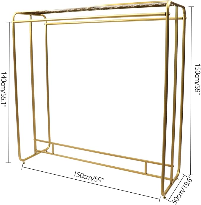 Heavy Duty Gold Clothing, Commercial Gold Rack for Clothes Retail Display Clothes Rack Double Rod Clothing Display Rack Floor Standing Metal Garment Rack for Clothing Stores Iron