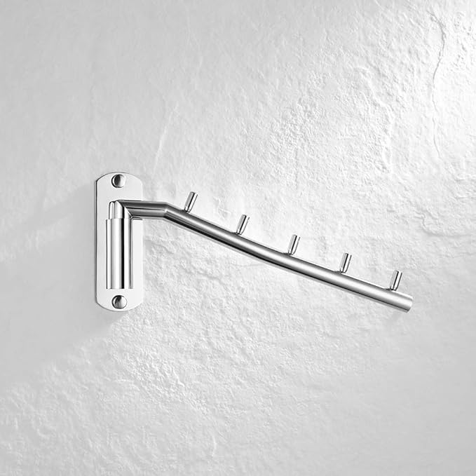 JQK Folding Clothes Hanger Rack, Stainless Steel Swing Arm Hook Holder, Clothing Hanging System Drying Closet Storage Organizer Chrome Wall Mount, SHR100-CH