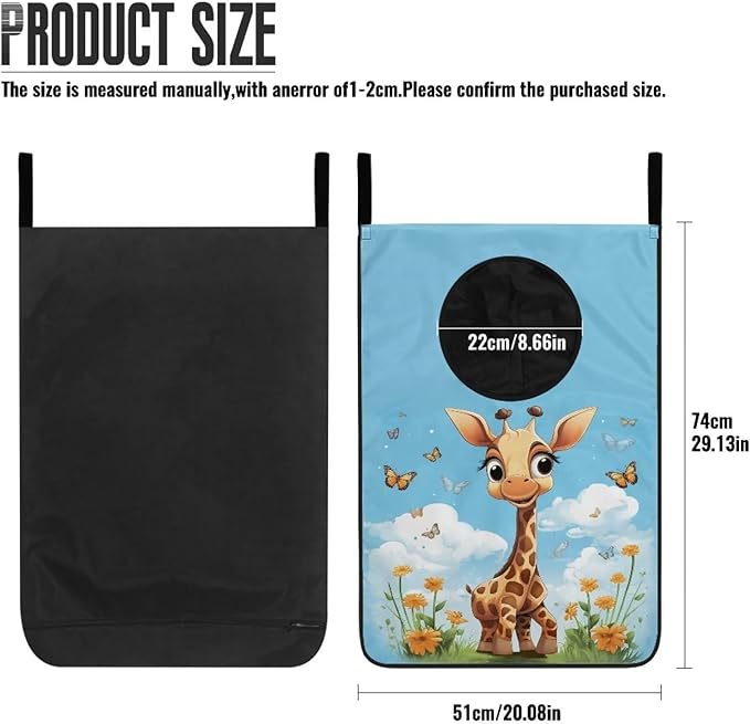 ZFRXIGN Giraffe Over The Door Laundry Hamper Large Capacity Laundry Baskets Funny Animal Hanging Laundry Bag for Bedroom, Bathroom, Dorm Storage Organizers Dirty Clothes Hampers