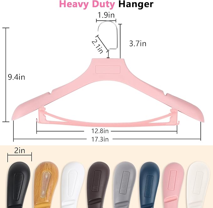 DEDU Suit Hangers for Men 10 Pack, Pink Coat Hangers Extra Wide Non Slip Width 17.7", Plastic with Pants Bar & Metal Hook
