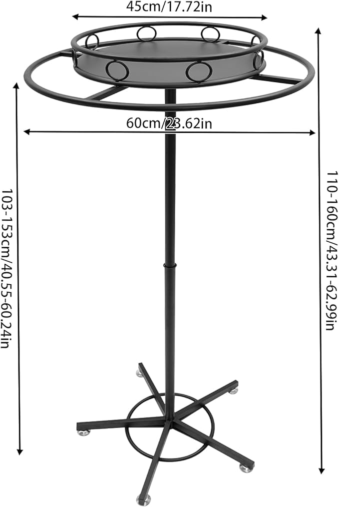 Rotatable Round Garment Rack, Floor Standing Iron clothes Hanging Rack with Topper, Suitable for Large Shopping Malls Retail, Clothes Boutique Display Laundry Rooms Multi-Purpose Hanging (Black)