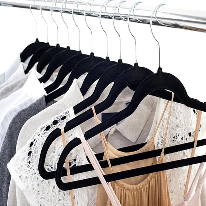 Yaheetech 100 Pack Non Slip Velvet Hangers Heavy Duty Flocked Coat Suit Hangers Space Saving Clothes Racks with 360° Swivel Hook, Black