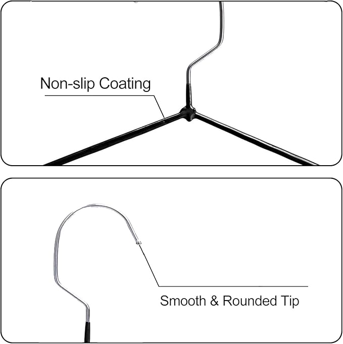 Non-Slip Hanger Metal Hangers Wire Shirt Hangers Chrome and Black Friction, 40 Pack Space Saving Clothes Hanger with Rubber Coating 16.5 Inches