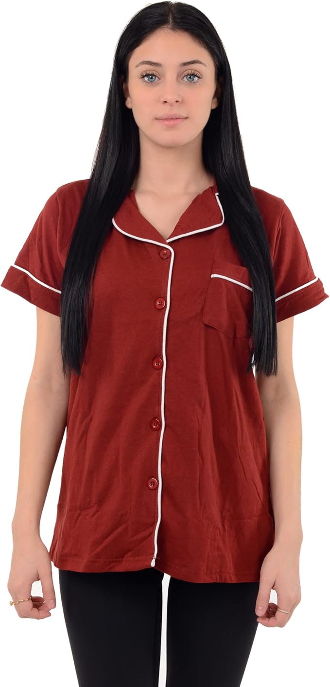 USBD Post Mastectomy Shirt with Drain Pockets Lapel Collar Post Op Button Down Recovery Tops