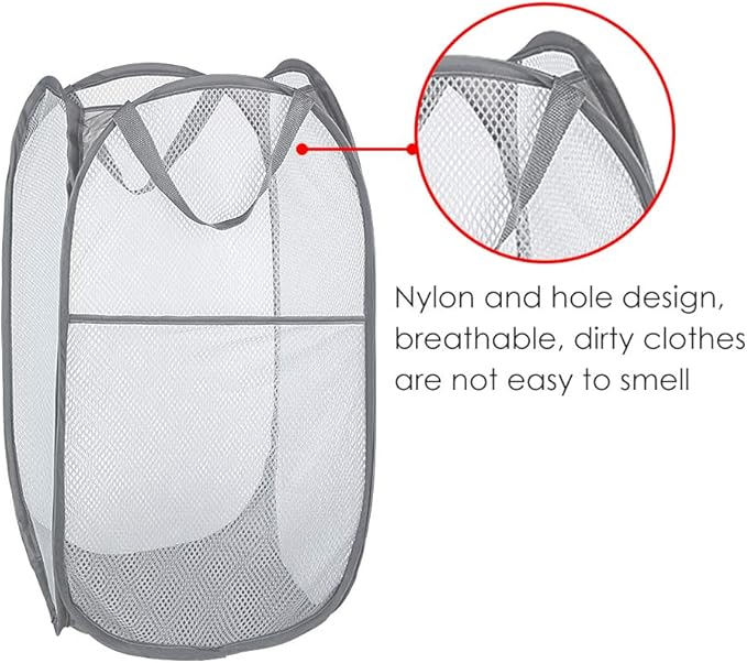 WD&CD 2PCS Laundry Baskets Foldable Pop Up Mesh Washing Laundry Basket Bag Bin Hamper Toy Tidy Storage Organiser Organizer(Gray)