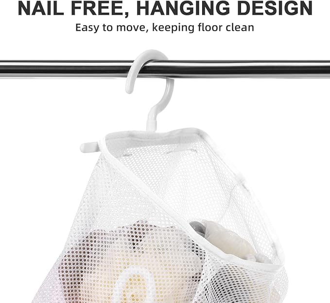 Mesh Storage Hanging Bag with Swiveling Hook - Breathable Clothes Pin Bag for Kitchen Bathroom Bedroom Laundry Organization - Multi-Purpose Hanging Clothes Pin Organizer