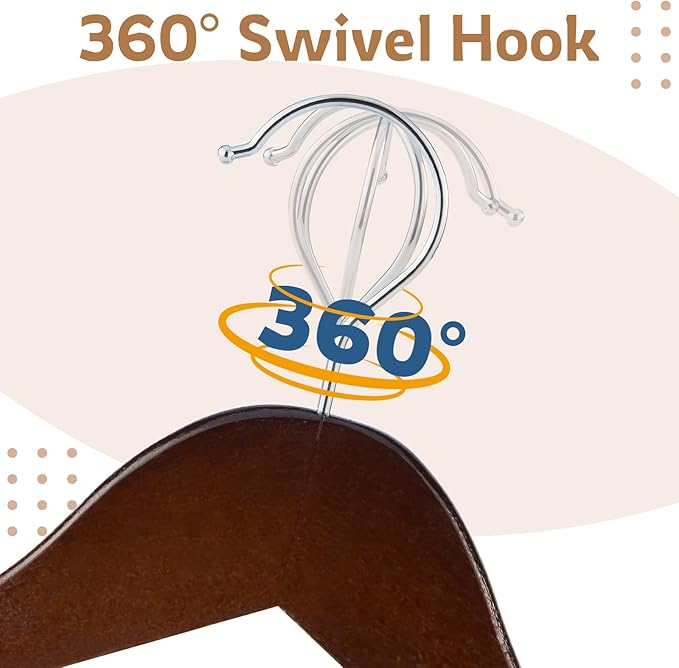 ELONG HOME Wooden Hangers, 20 Pack Coat Hangers with Extra Smooth Finish, Precisely Cut Notches and Chrome Swivel Hook, Wooden Clothes Hangers for Shirt Suit Jacket Dress