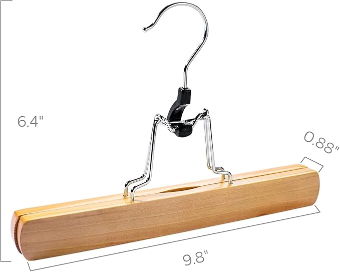 HOUSE DAY Wooden Pants Hangers 10 Pack, Non Slip Wood Skirt Hangers, Wood Clamp Hanger for Pants, Jeans, Slacks, with 360° Swivel Hook