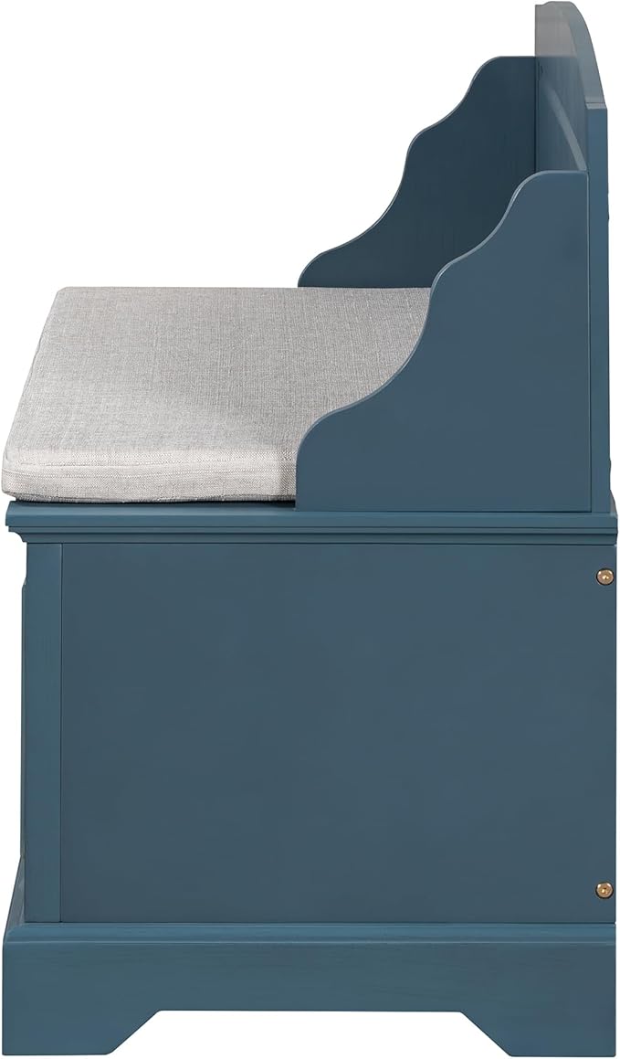Retro Storage Bench Entryway Bench Shoe Cabinet with Safe Soft-Close Devices, Removable Seat Cushion, Backrest & Hidden Storage Space for Hallway Entryway Living Room Mudroom (Antique Navy(New))