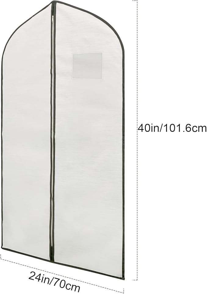 Fabric Garment Bag Suit Bag 40 x 24" Greyish White Suit Bag Hanging Storage Bag with Viewing Window and Zipper for Storage Cotton Clothes Fur Coat or Suit Jacket,QY-FCT01