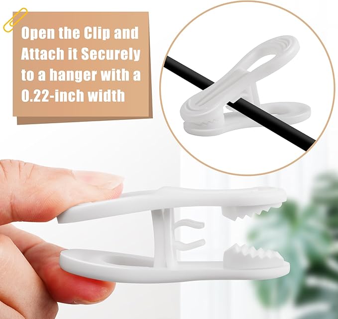 White Hanger Clips 50 PCS,Velvet Hanger Clips for Plastic Hangers,Pants Hanger Clips,White Finger Clips,Plastic Hanger Clips for Skirt Pants Hangers Clothes Hangers,Strong Pinch Grip