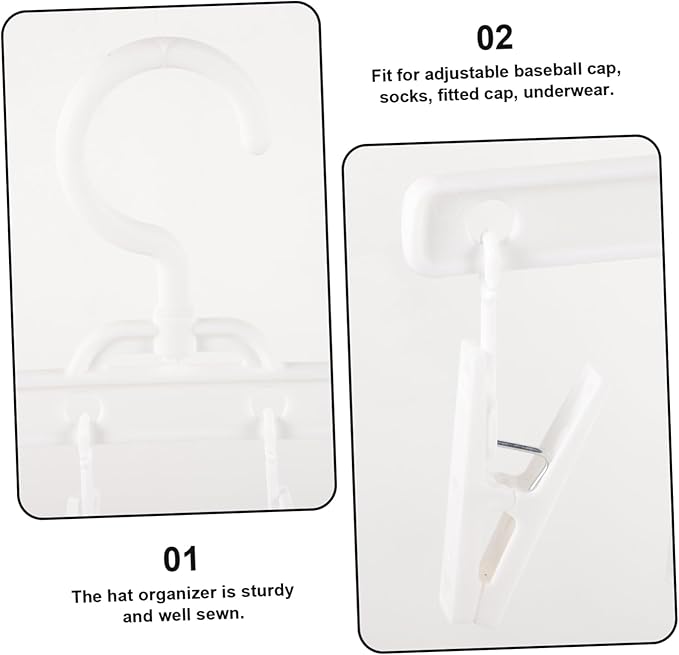 Foldable Windproof Clips Drying Rack for Socks and Underwear, Portable Plastic Hanger with 8 Clips for Laundry and Travel, White